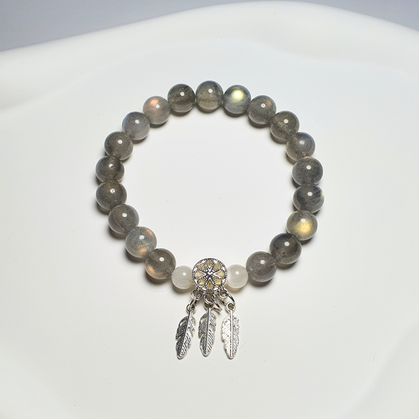 Radiant Multi-Color Gray Moonstone and Dreamcatcher Pendant Bracelet